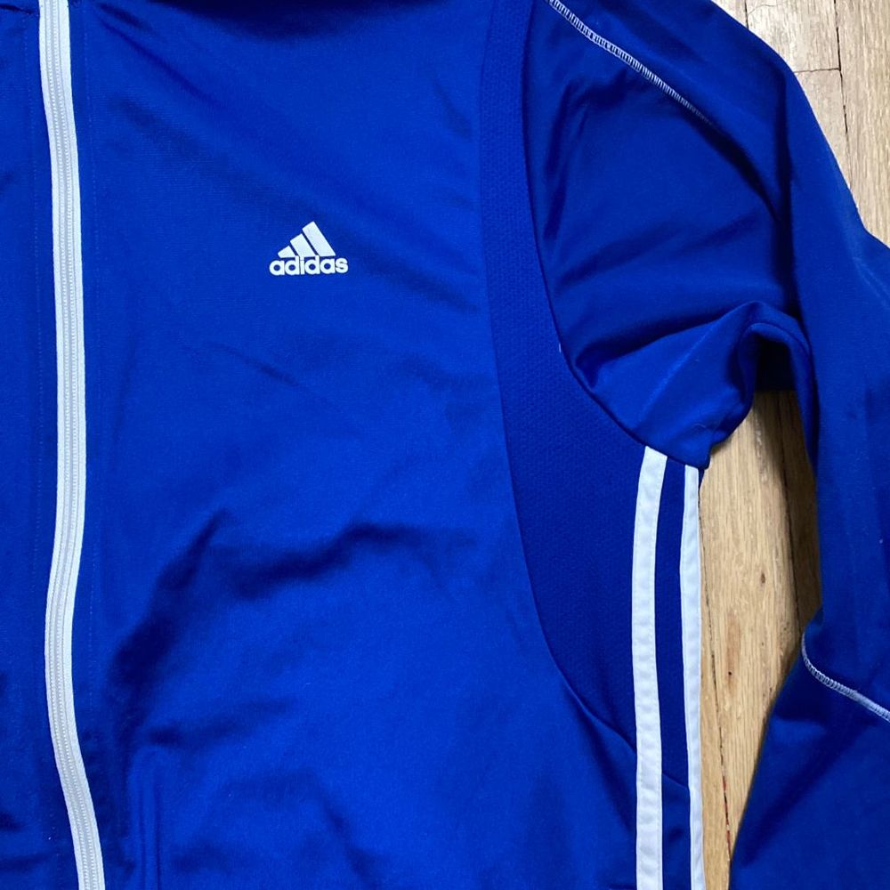 Adidas Full Zip Athletic Track Jacket 3-Stripes Blue White Large 2011 - Picture 2 of 6